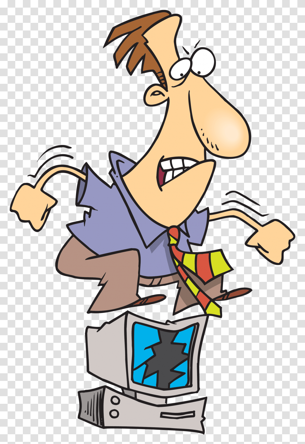 Angry Man Jumping On A Computer, Label, Drawing, Book Transparent Png