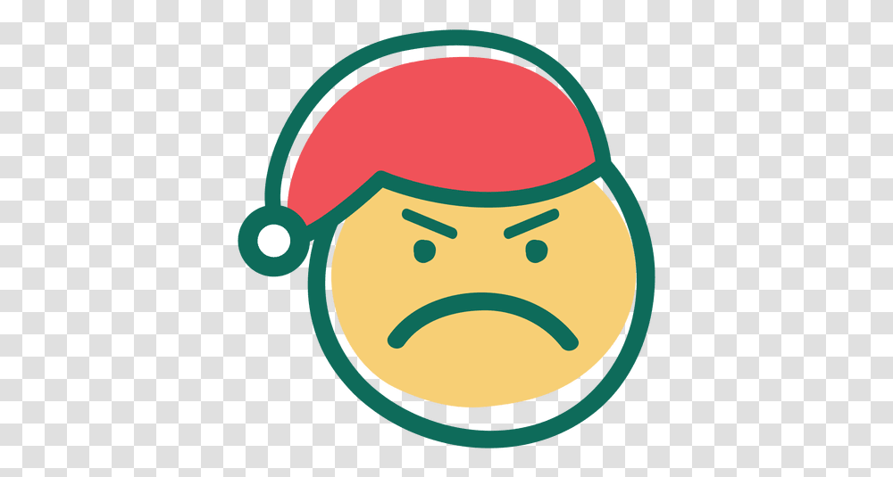 Angry Santa Claus Hat Face Emoticon 33 Angry Emotion Cartoon, Label, Text, Clothing, Apparel Transparent Png