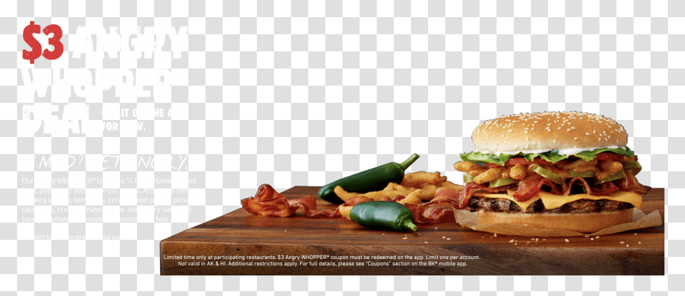 Angry Whopper Deal Fast Food, Burger, Pork, Plant, Bacon Transparent Png