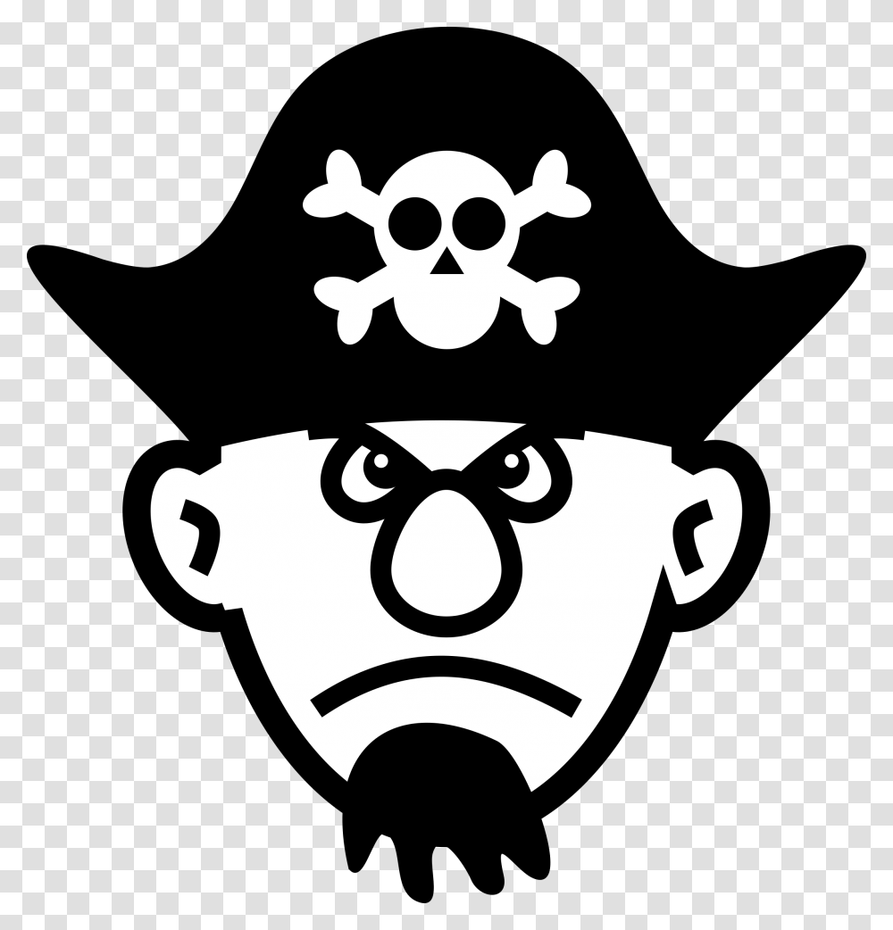 Angry Young Pirate Clip Arts Pirate Face Clipart Black And White, Stencil Transparent Png