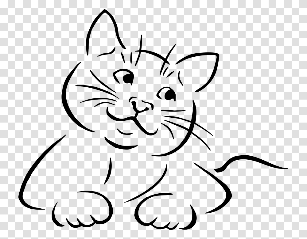 Animal Cat Drawing Feline Kitten Kittie Sketch Line Art Cat Vector, Gray Transparent Png