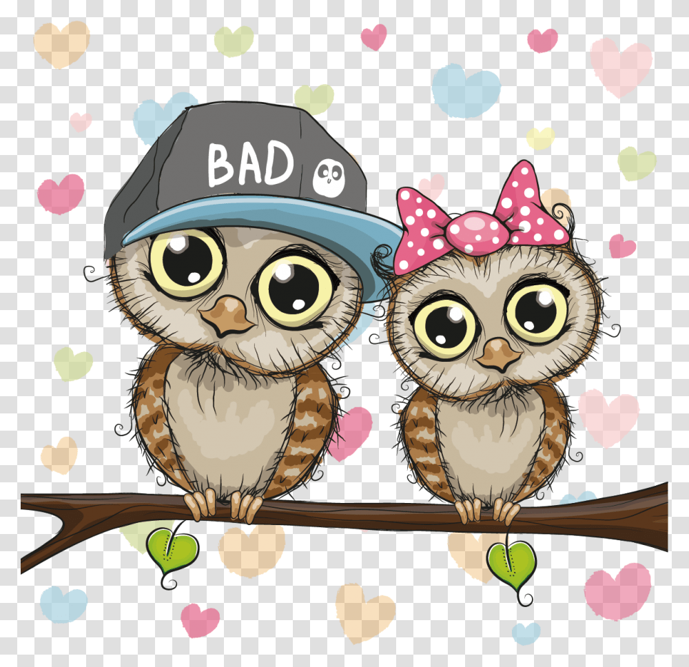 Animals Family Couple Material Illustration Owls Vector Cartoon Owl, Plant, Seed, Grain, Vegetable Transparent Png