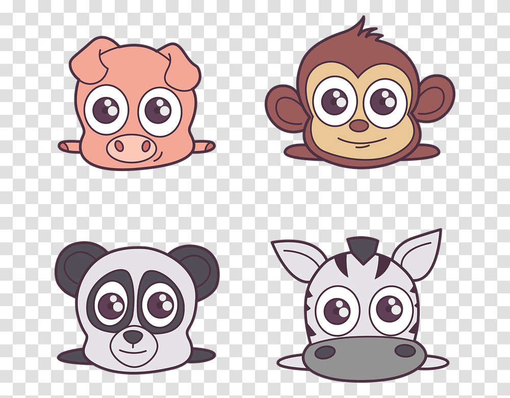 Animals Pig Monkey Zebra Cartoon Character Pig And Monkey Cartoon, Head, Face, Pet, Poster Transparent Png