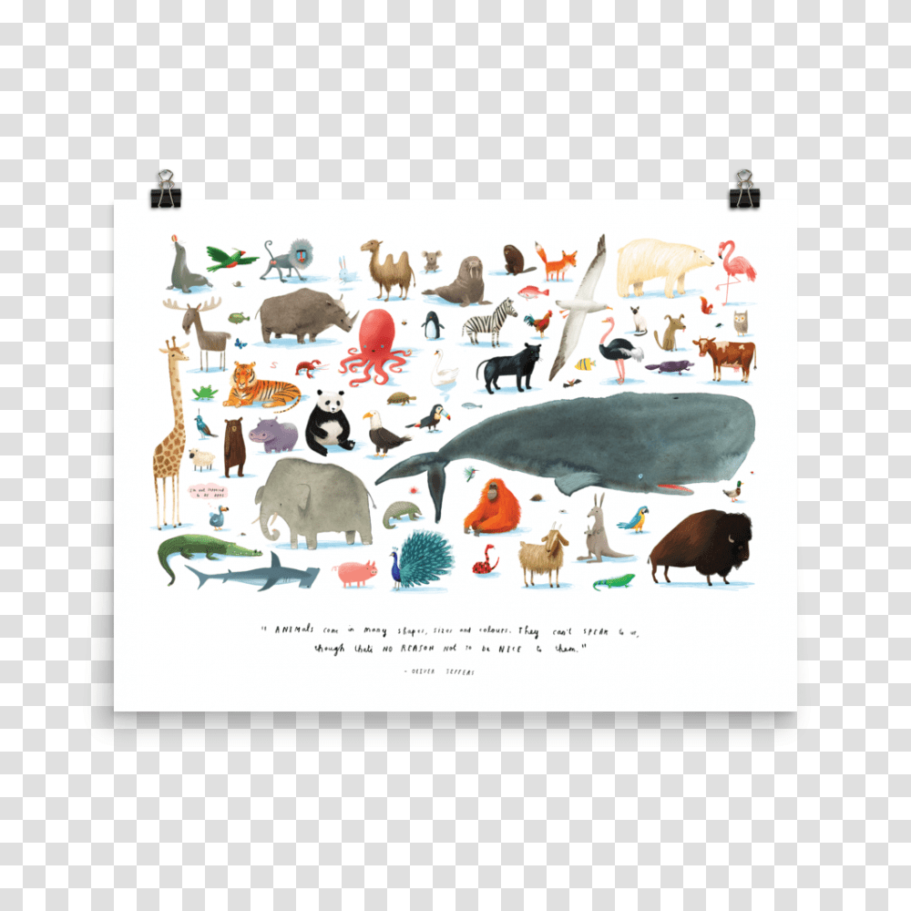 Animals' Art Poster Oliver Jeffers Here We, Text, Bird, Advertisement, Electronics Transparent Png