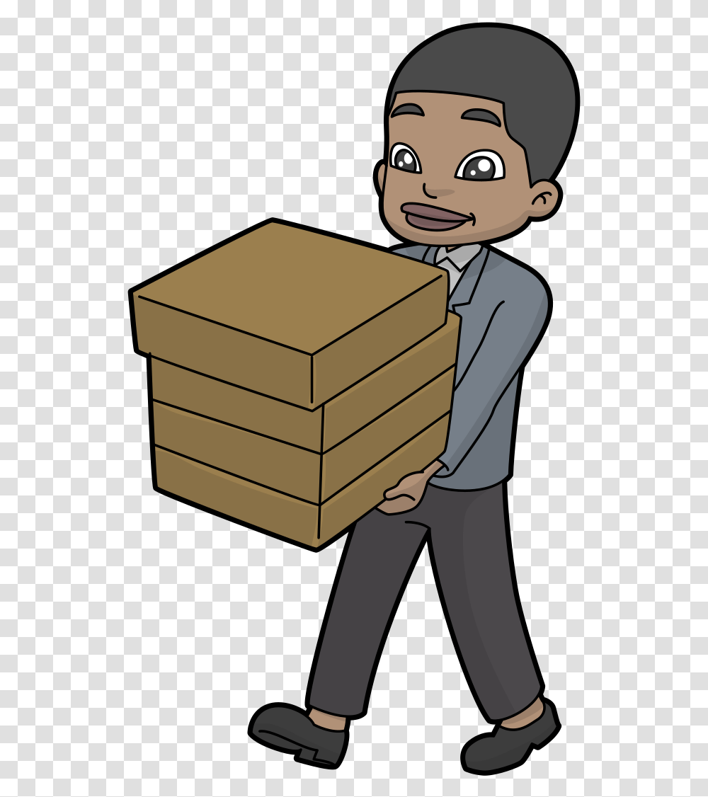 Animated Guy Carrying Box, Package Delivery, Carton, Cardboard, Reading Transparent Png