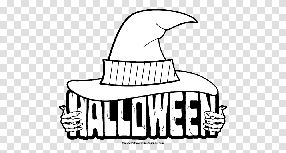 Animated Happy Halloween Clipart Halloween Clip Art Black Black White Halloween Clip Art, Clothing, Apparel, Hat, Sun Hat Transparent Png