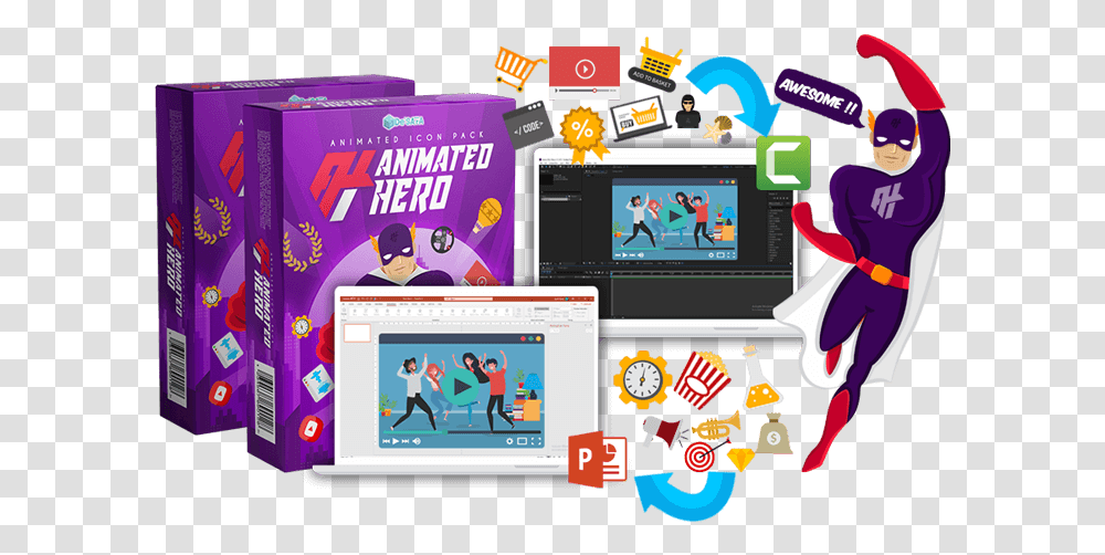 Animated Hero Review Bonus 4800 Highquality Vector Microsoft Powerpoint, Computer, Electronics, Person, Human Transparent Png