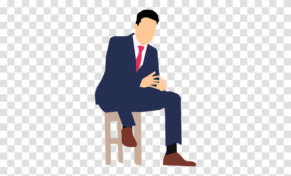 Animated Man In Suit, Overcoat, Person, Sitting Transparent Png