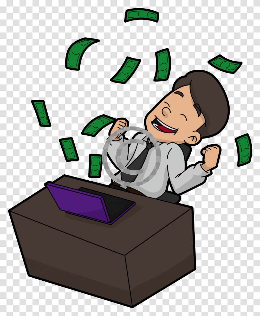 Animation Man Behind Desk Making Money, Performer, Magician, Video Gaming, Scientist Transparent Png