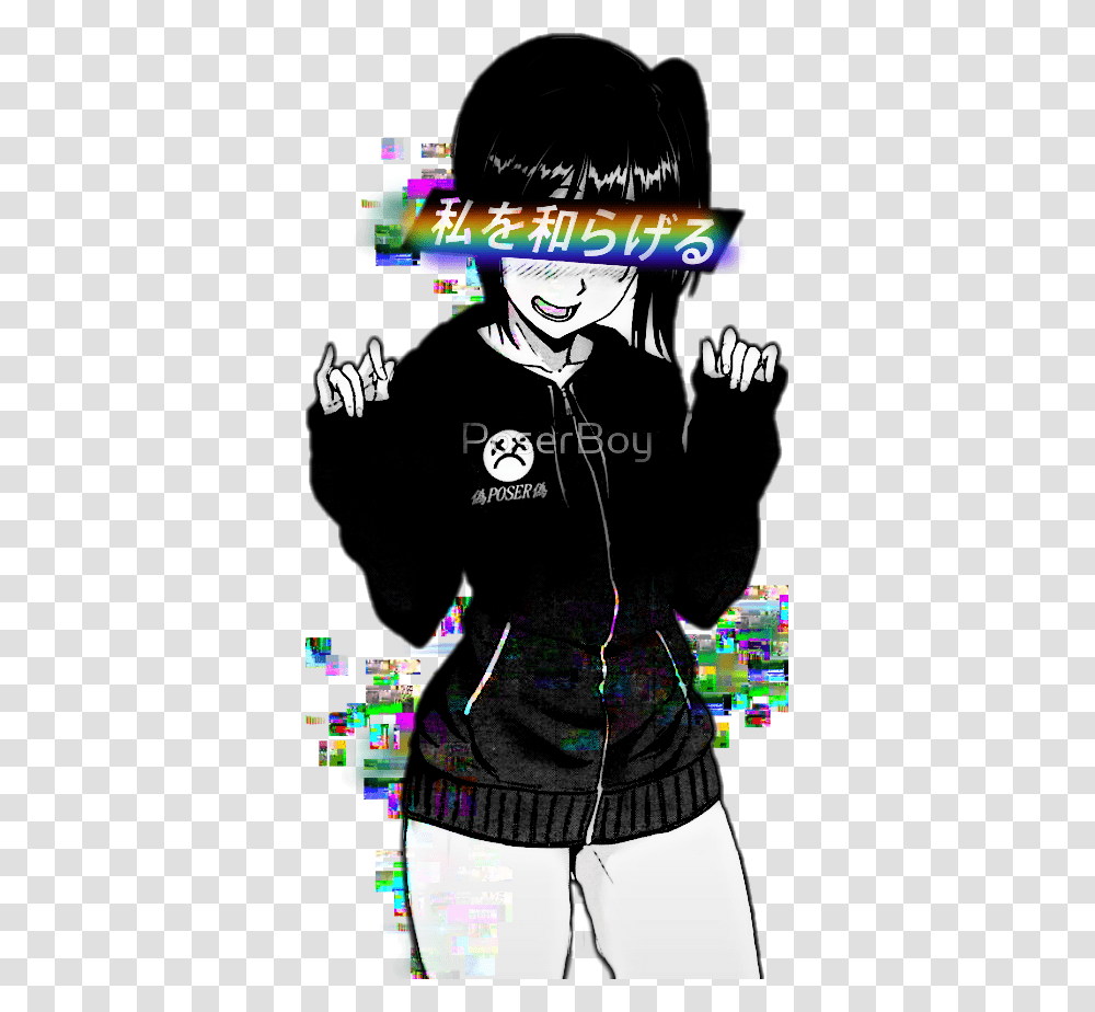 Anime Aesthetic Pastel Grunge Grungeaesthetic Black And White Vaporwave Anime Girl, Person, Human, Comics, Book Transparent Png