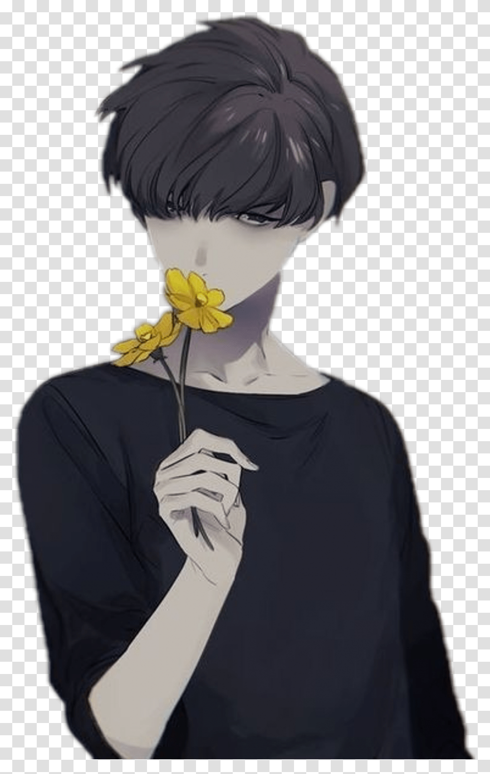 Anime Animeboy Animeboy Flower Yellow Sad Boy Cute Psycho Boy Anime, Person, Plant, Petal, Face Transparent Png