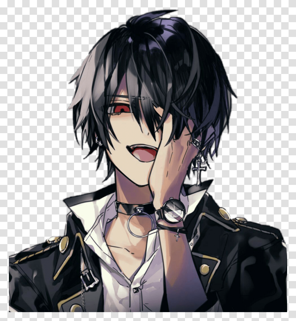 Anime Animeboy Goth Gothicstyle Redeyes Laughing Dark Aesthetic Anime Boy, Manga, Comics, Book, Person Transparent Png