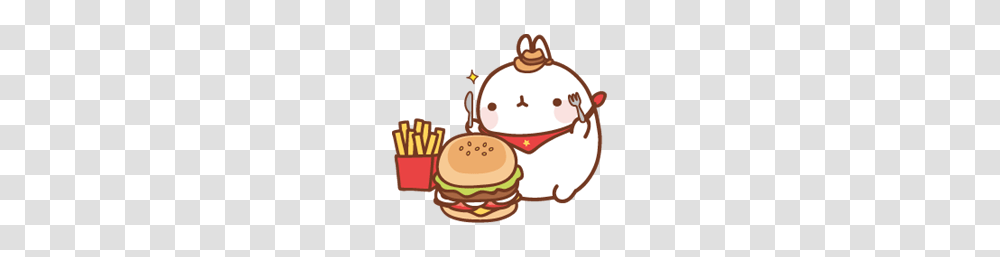 Anime Art Molang Eating Burger And Fries San X, Food, Birthday Cake, Dessert, Advertisement Transparent Png