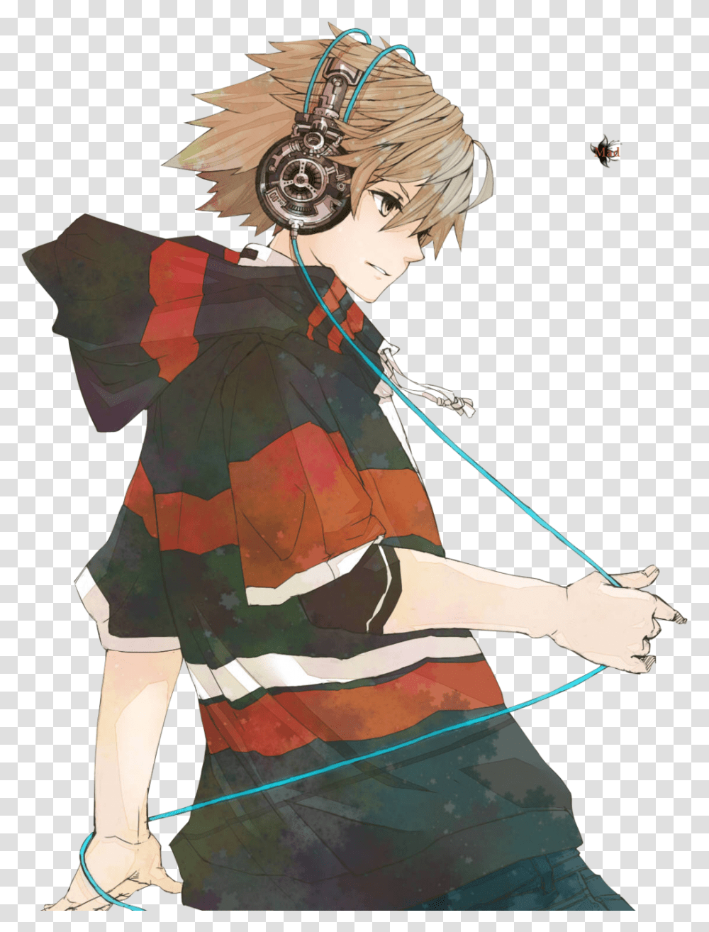 Anime Boy Is Listening Music Image Anime Boy Listening To Music, Person, Manga, Comics, Book Transparent Png