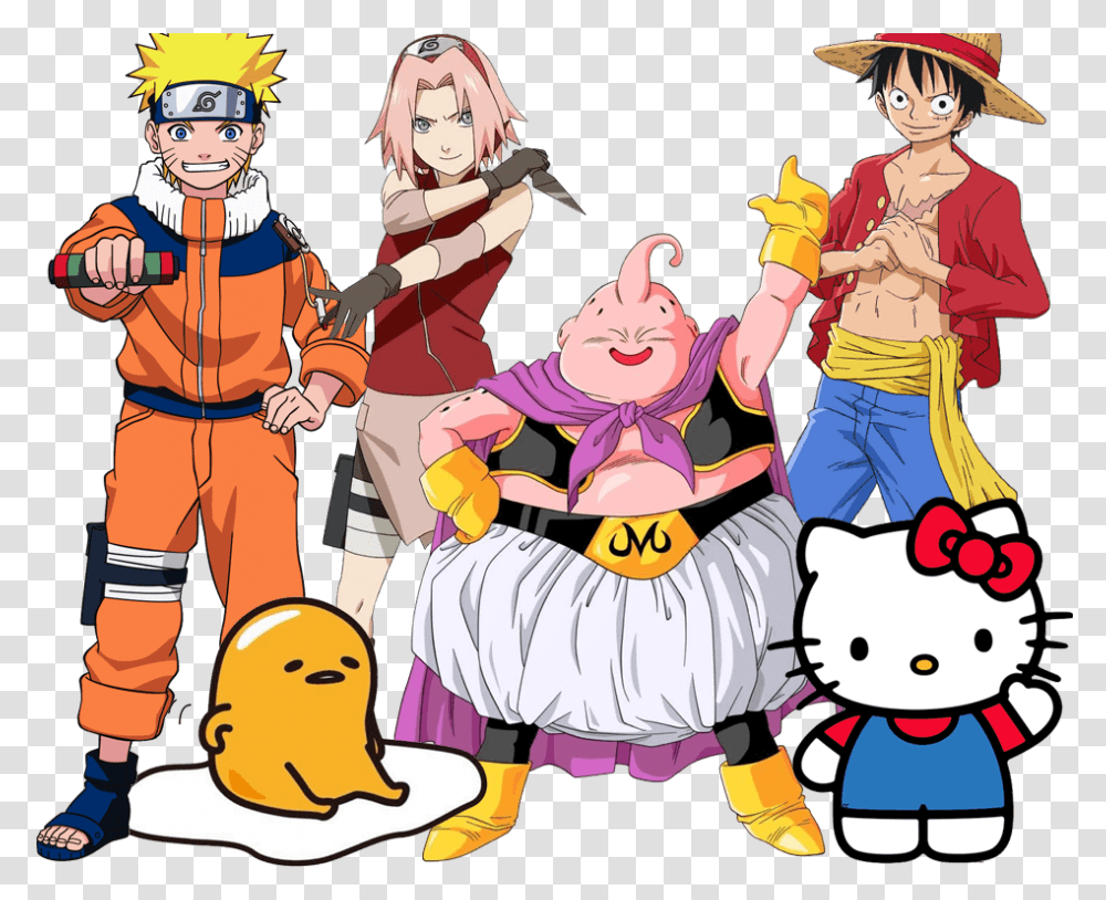 Anime Characters Luffy Sakura Naruto Hello Kitty Majin Buu, Comics, Book, Person, Human Transparent Png