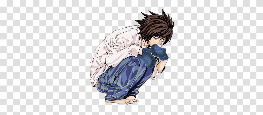 Anime Characters With Crocs Dms Open Death Note Characters L, Comics, Book, Manga, Person Transparent Png