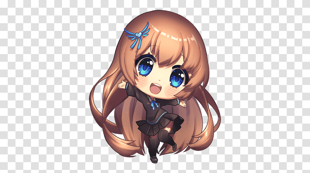 Anime Chibi Girl With Brown Hair And Blue Eyes Download Chibi Anime Girl Brown Hair Blue Eyes, Comics, Book, Manga, Helmet Transparent Png