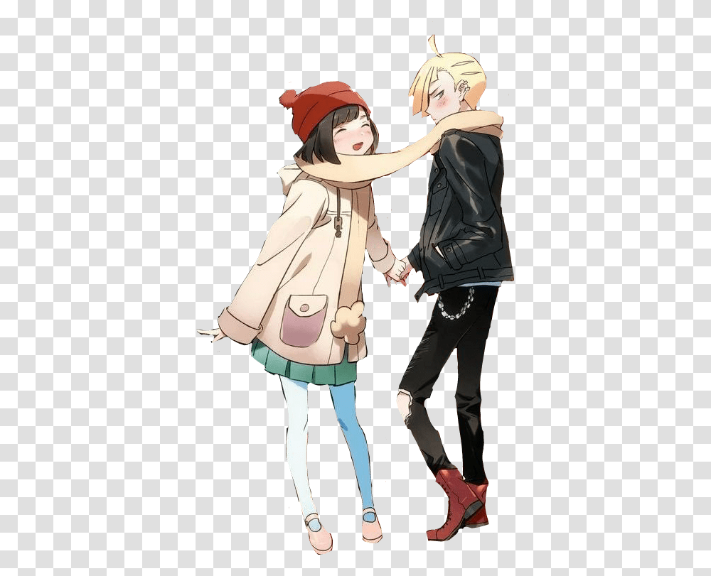 Anime Couple Christmas Cartoon, Person, Helmet, Coat Transparent Png
