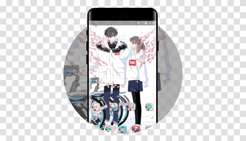 Anime Couple Free Android Theme - U Launcher 3d Theme 3d Android Anime, Person, Bicycle, Transportation, Electronics Transparent Png