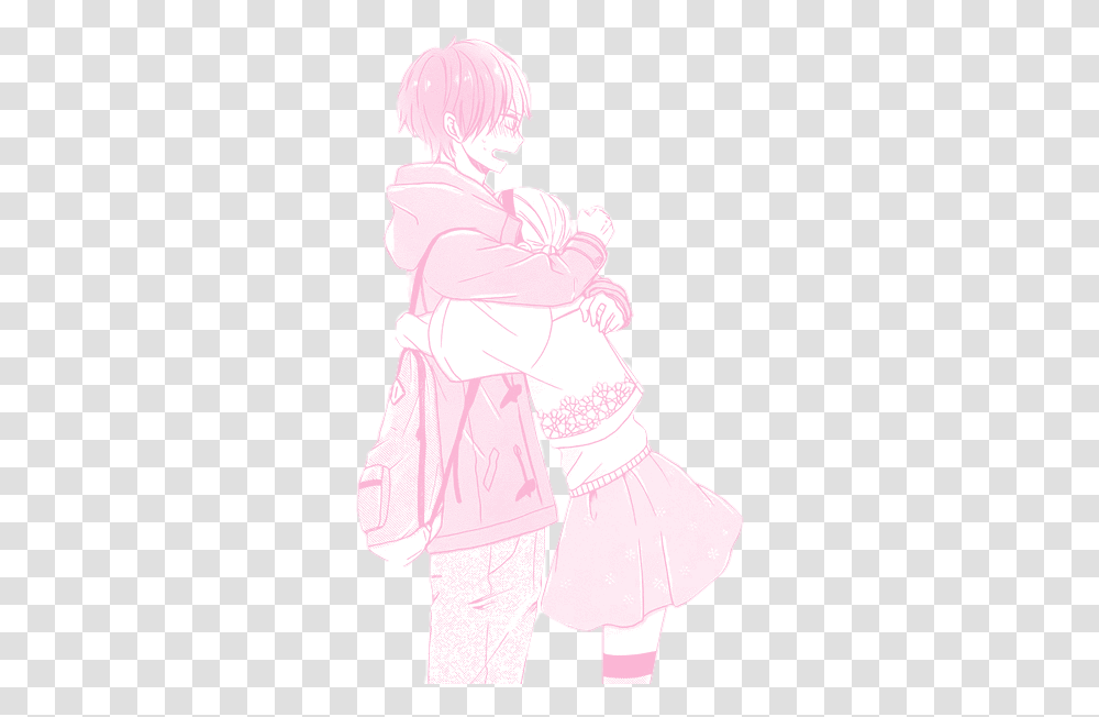 Anime Couple Pink Manga Sticker By Gloomynight Cartoon, Person, Human, Hug, Girl Transparent Png