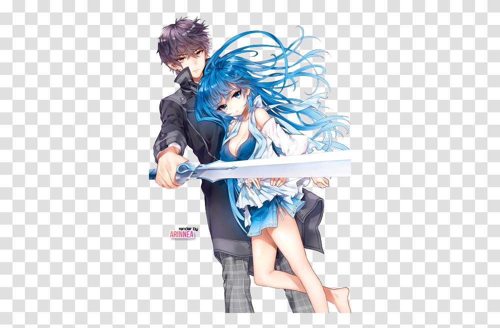 Anime Couple Tough Love Guy With Sword Blue Hair Guy Anime, Manga, Comics, Book, Person Transparent Png