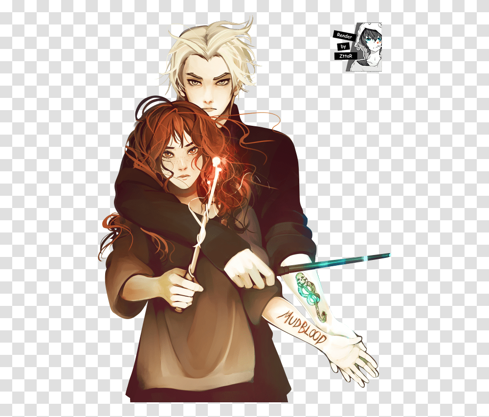 Anime Draco Malfoy And Hermione Granger Hd Download Draco Malfoy Hermione Anime, Person, Human, Manga, Comics Transparent Png