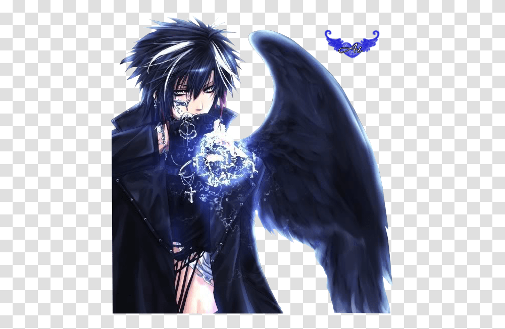 Anime Fallen Angel Male Anime Black Angel Wings, Person, Human, Manga Transparent Png
