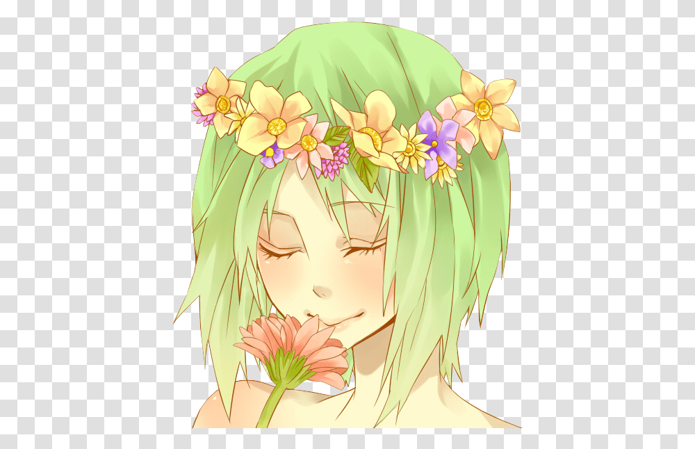 Anime Flower Crown Anime Girl With Flowers, Plant, Blossom, Manga, Comics Transparent Png
