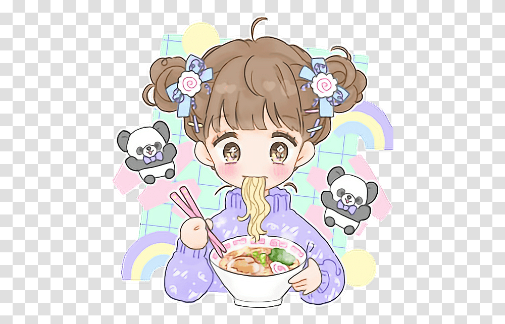 Anime Food Anime Girl Eating Ramen, Person, Human, Meal, Dish Transparent Png