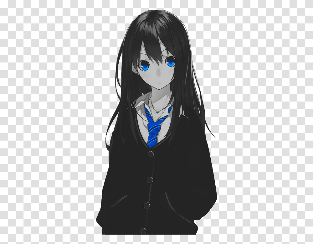 Anime Girl Animegirl Blue Black Sticker By Sbevex Black Suited Anime Girl, Manga, Comics, Book, Clothing Transparent Png