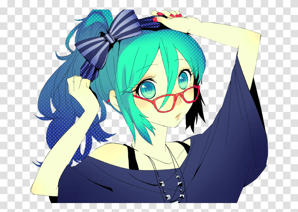 Anime Girl Blue Hair Glasses Anime Girl Blue Green Hair, Manga, Comics, Book, Person Transparent Png