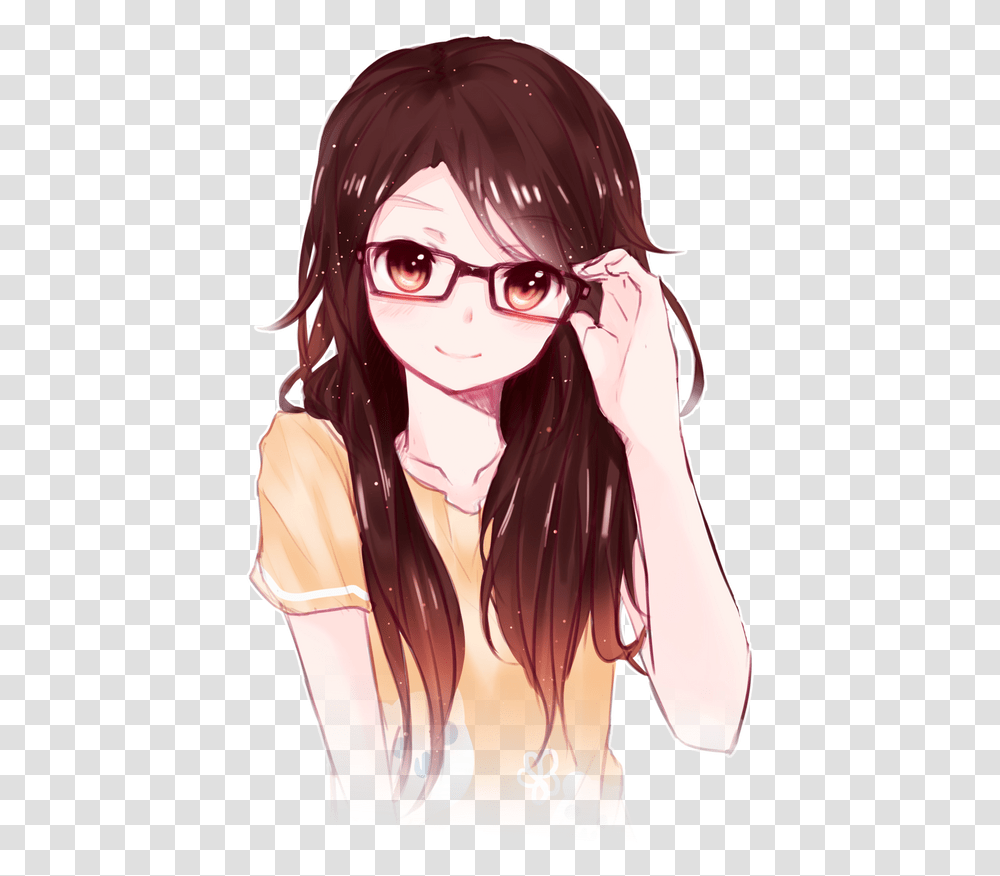 Anime Girl Brunette With Glasses, Comics, Book, Helmet Transparent Png