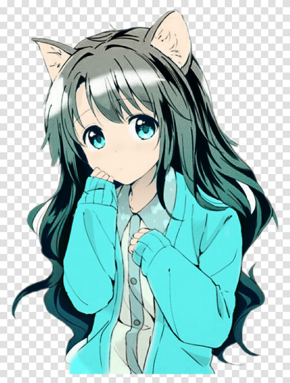 Anime Girl Cat Kawaii Image Shy Cute Anime Girl, Manga, Comics, Book, Person Transparent Png