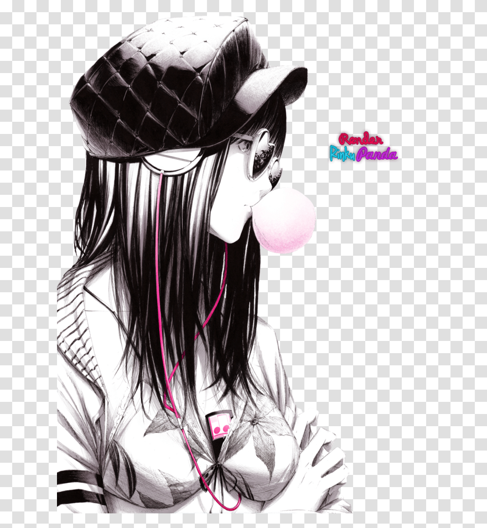 Anime Girl Chewing Bubble Gum, Person, Performer, Hat Transparent Png