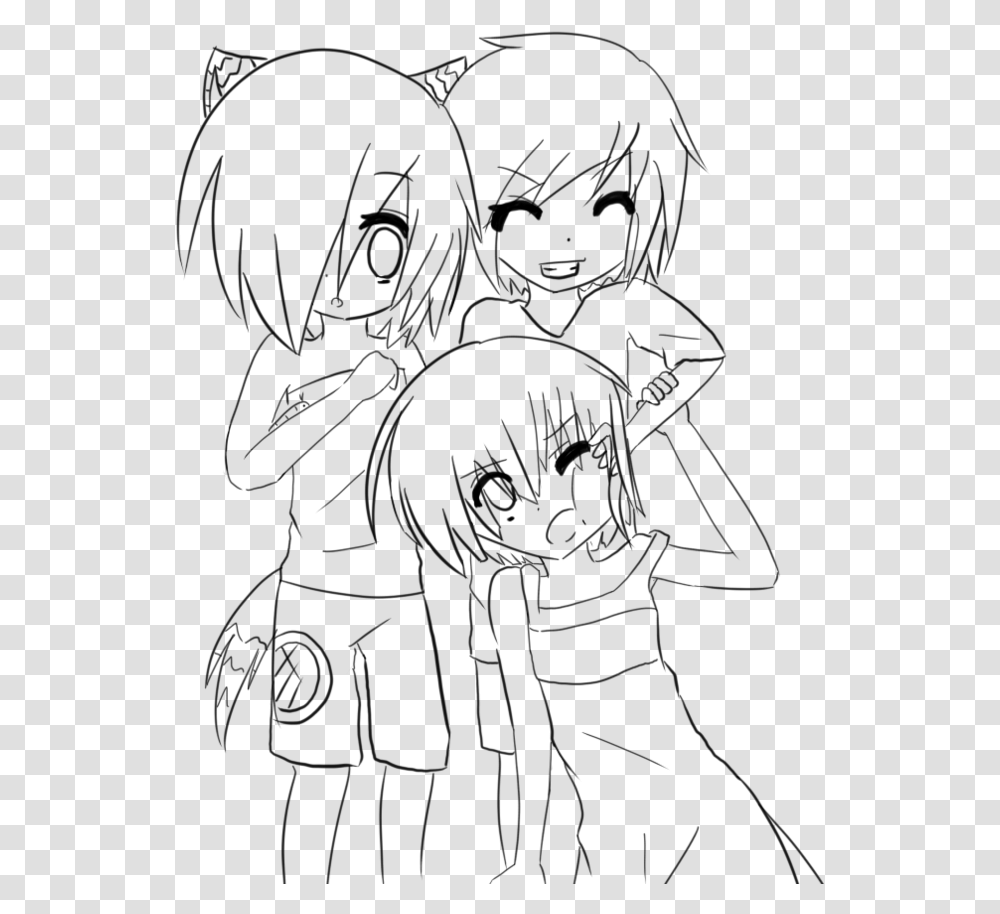 Anime Girl Friends Coloring Pages Anime Neko Colouring Pages, Gray, World Of Warcraft Transparent Png