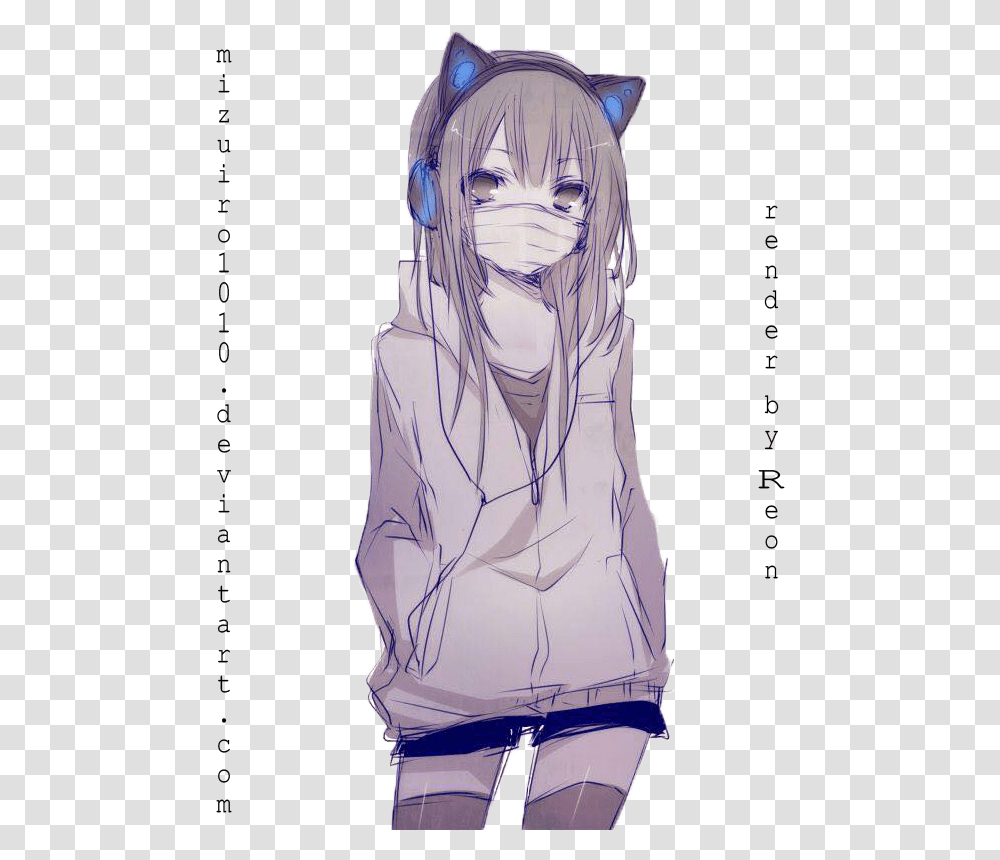 Anime Girl Headphones Cat Image Anime Girl With Jacket, Art, Person, Drawing, Sketch Transparent Png