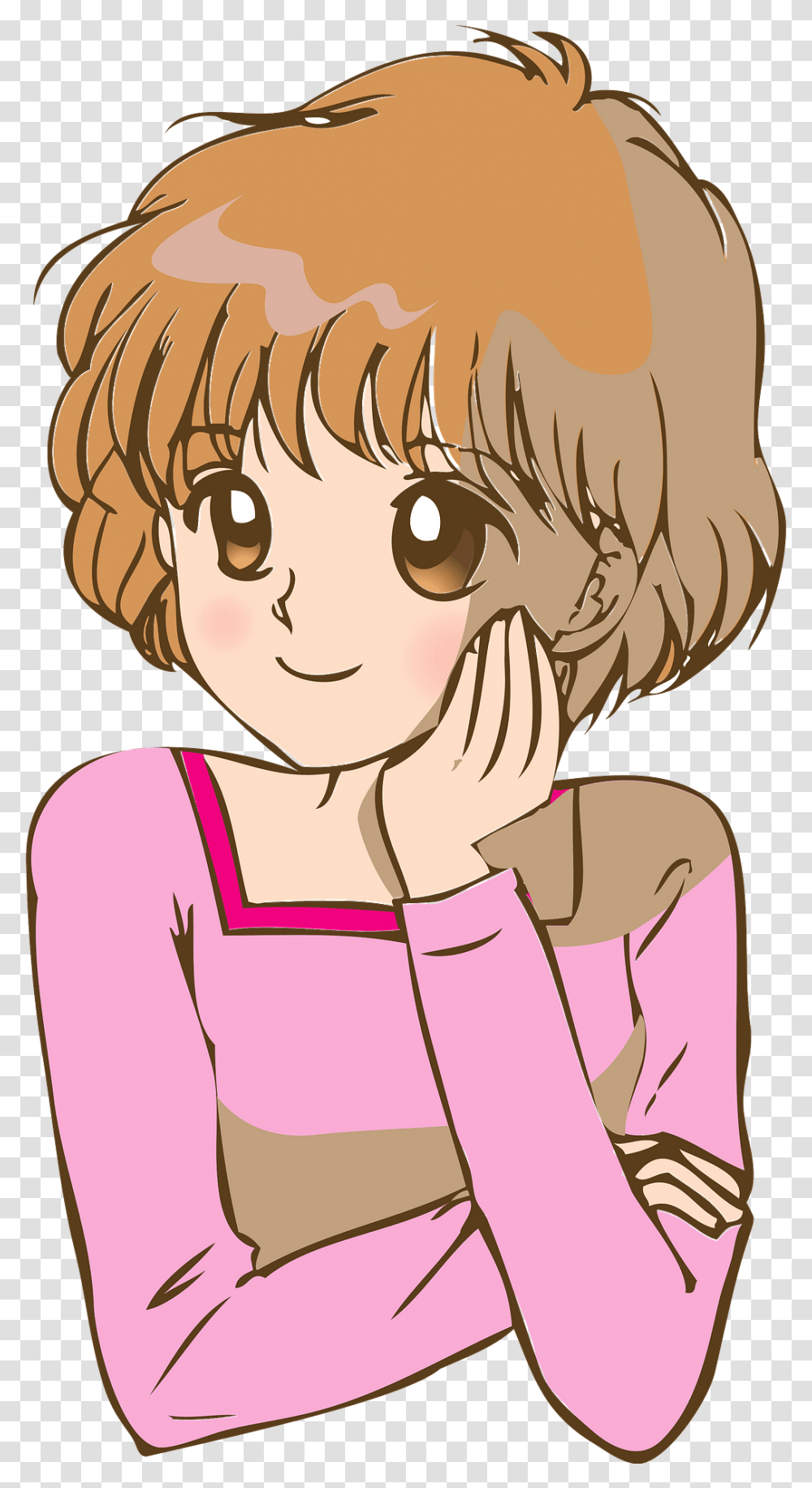 Anime Girl In A Pink Shirt Clipart Head, Person, Human, Book, Neck Transparent Png