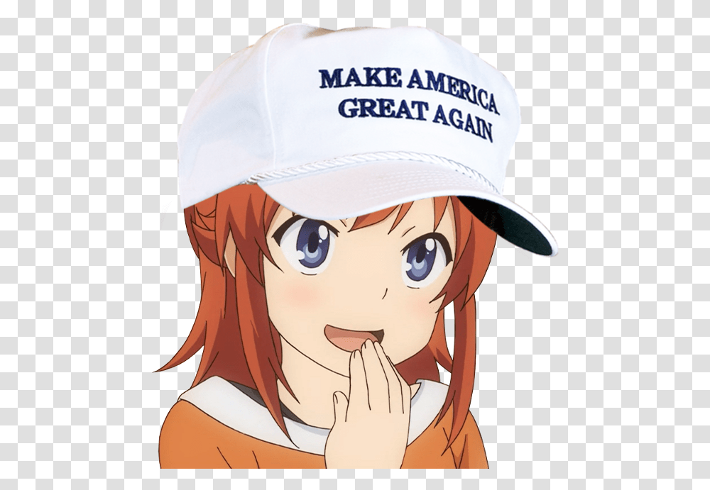 Anime Girl Make Anime With Hat Make America Great Again, Manga, Comics, Book, Person Transparent Png