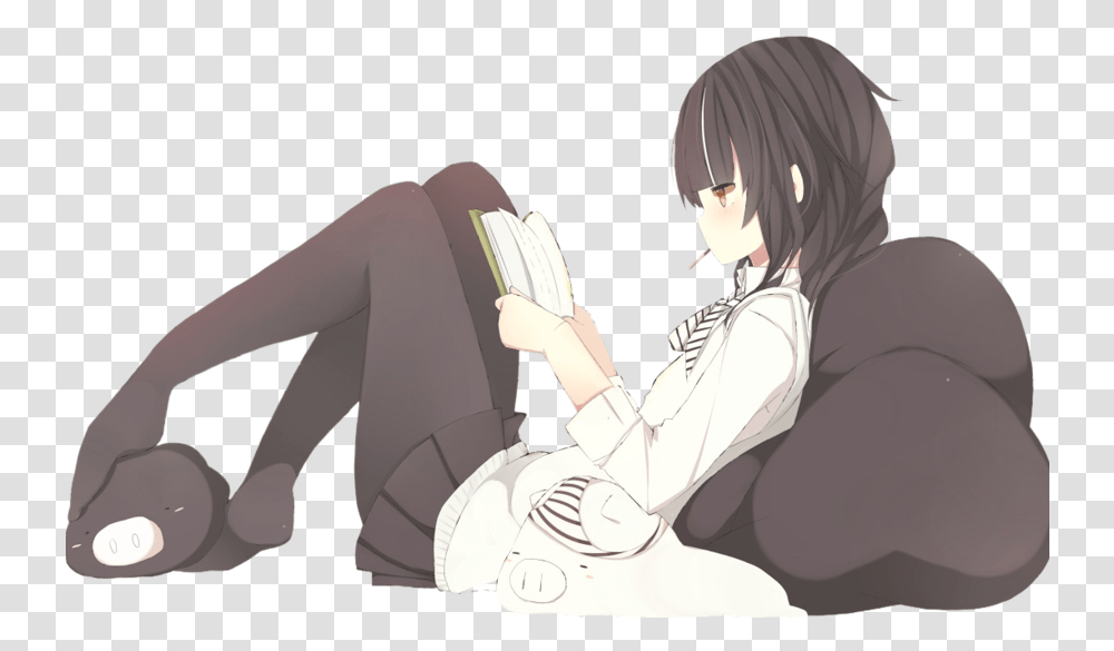 Anime Girl Sitting Anime Female Reading Book, Person, Human, Comics, Manga Transparent Png