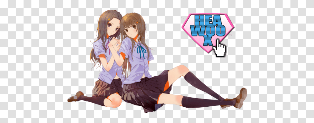 Anime Girl Sitting Down Cursor Hand, Clothing, Person, Comics, Book Transparent Png