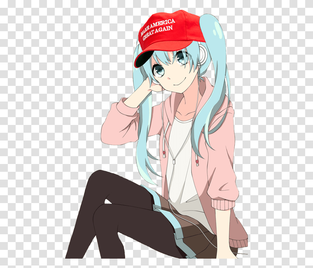 Anime Girl Sitting For Make America Great Again Hat Anime Girl Sitting, Manga, Comics, Book, Person Transparent Png