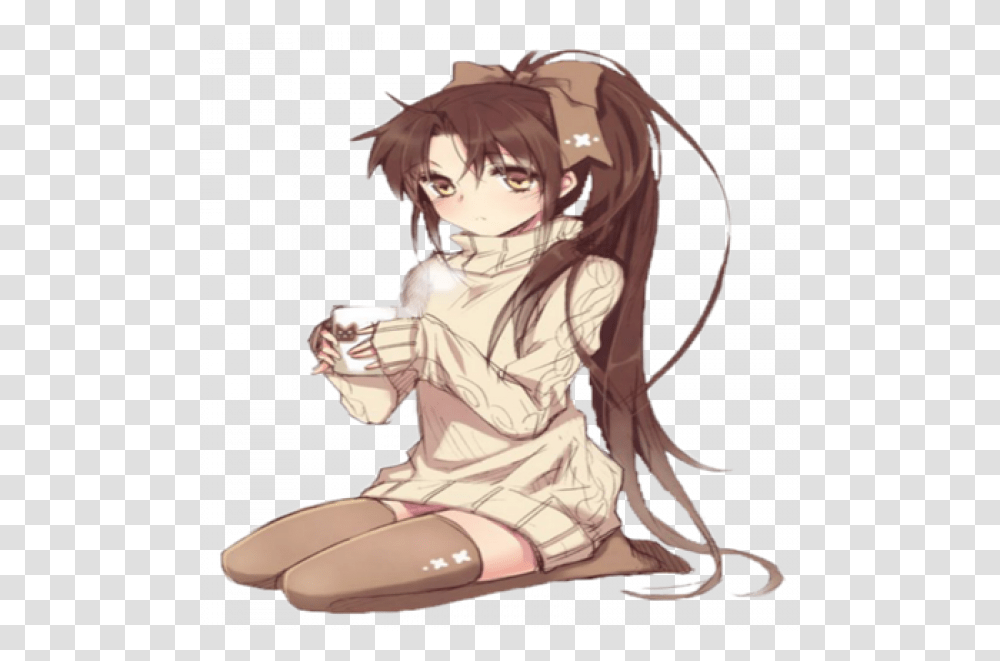 Anime Girl Sitting Free Images Anime Girl With Side Ponytail, Manga, Comics, Book, Person Transparent Png