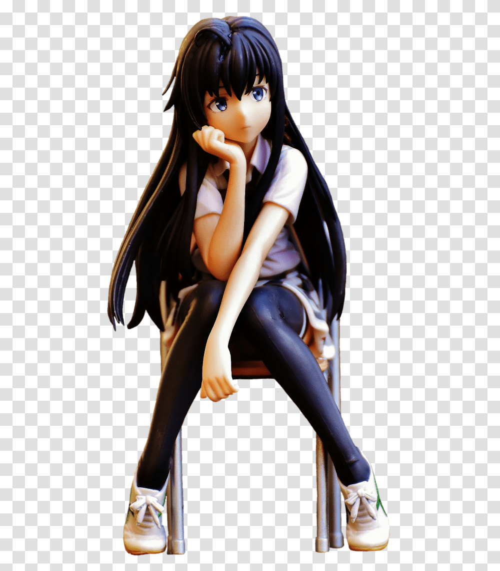 Anime Girl Sitting On The Chair Image Anime Girl Sitting Down, Doll, Toy, Figurine Transparent Png