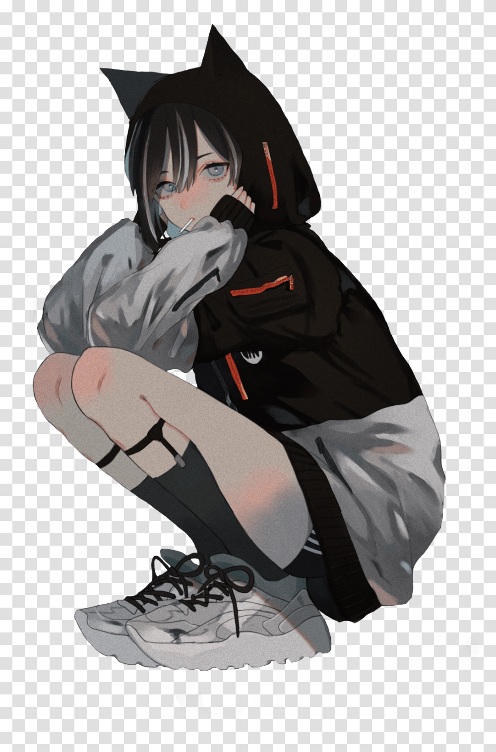 Anime Girl Street Japan Trash Trashgang Hypebeast Neko Anime Kawaii Girl, Person, Sweatshirt, Sweater Transparent Png