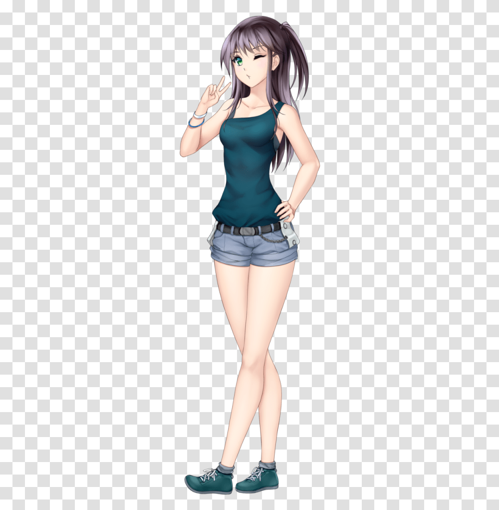 Anime Girl With Black Hair Ayame Shimizu Dark Green Hot Anime Girl, Shorts, Person, Shoe Transparent Png