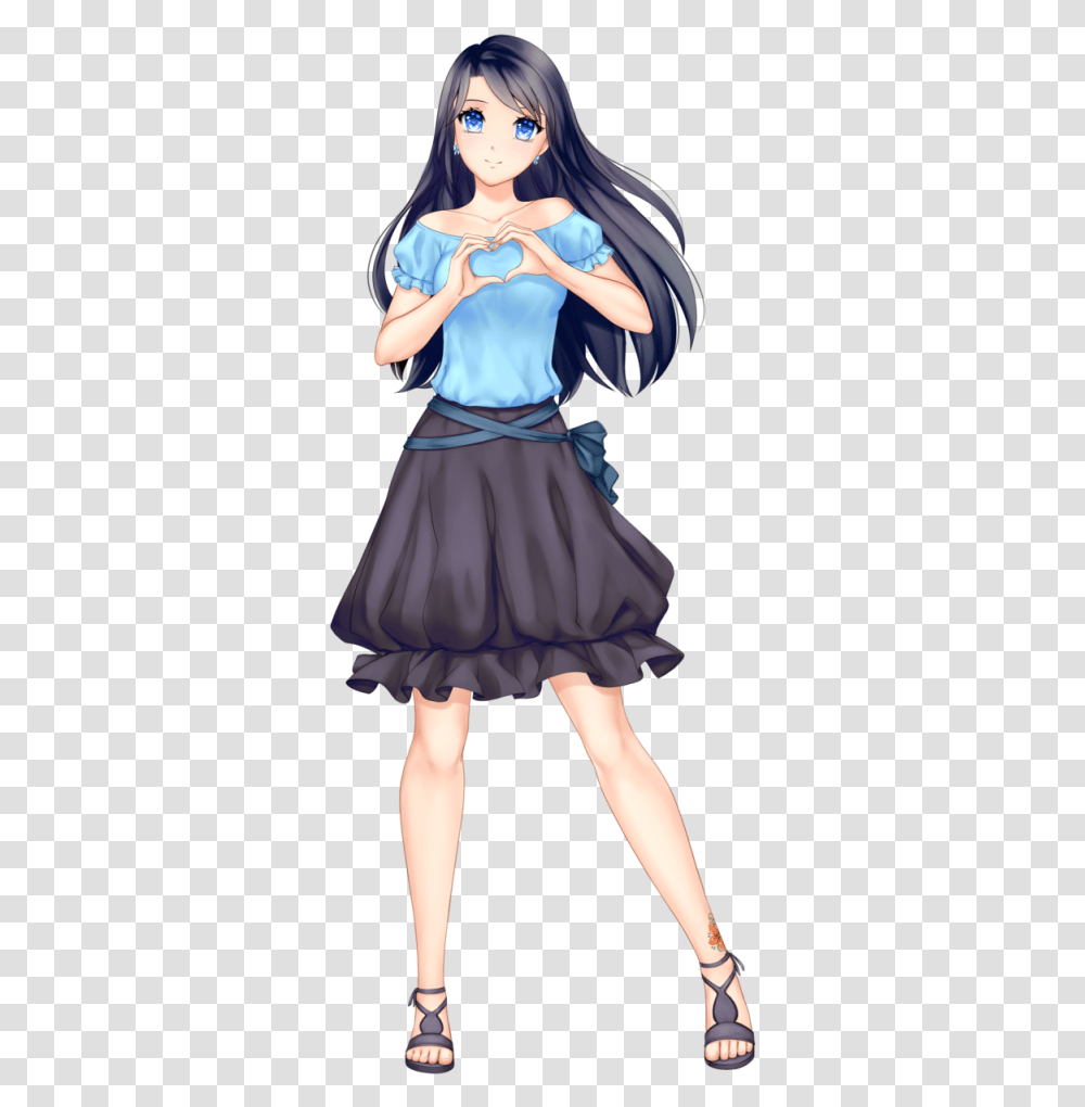Anime Girl With Black Hair Long Hair Himari Kobayashi Anime Girl Long Hair, Skirt, Person, Doll Transparent Png