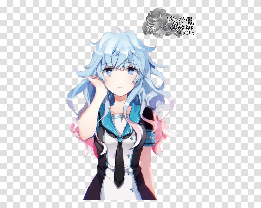 Anime Girl With Blue And Pink Hair Anime Girl With Blue Curly Hair, Manga, Comics, Book, Person Transparent Png