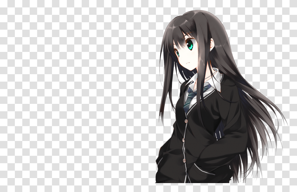 Anime Girl With Brown Hair 3 Image Anime Girl Black, Manga, Comics, Book, Clothing Transparent Png