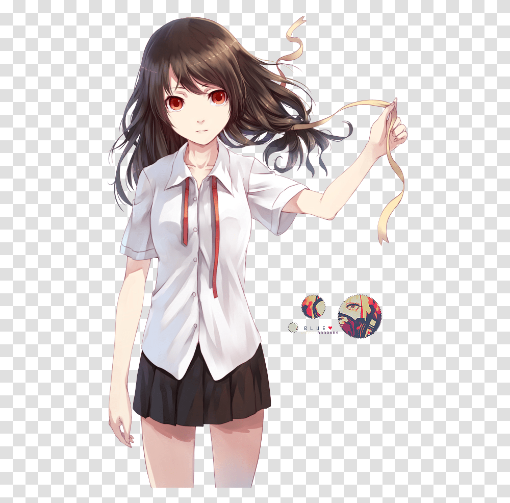 Anime Girl With Brown Hair And Red Eyes Download Anime Girl Brown Hair Red Eye, Apparel, Person, Book Transparent Png