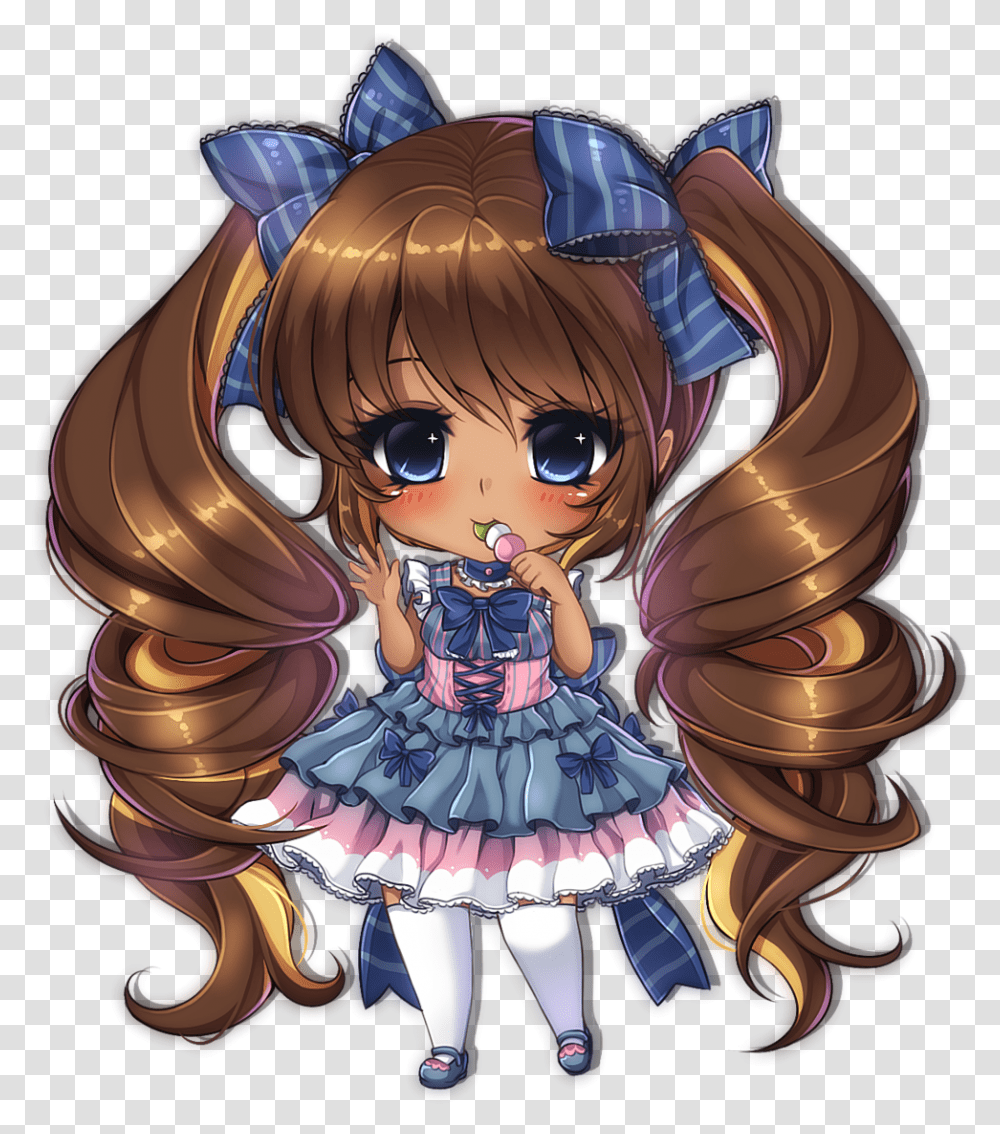 Anime Girl With Brown Hair Manga Clipart Chibi Anime Anime Girl Brown Skin Black Hair, Graphics, Comics, Book, Doll Transparent Png